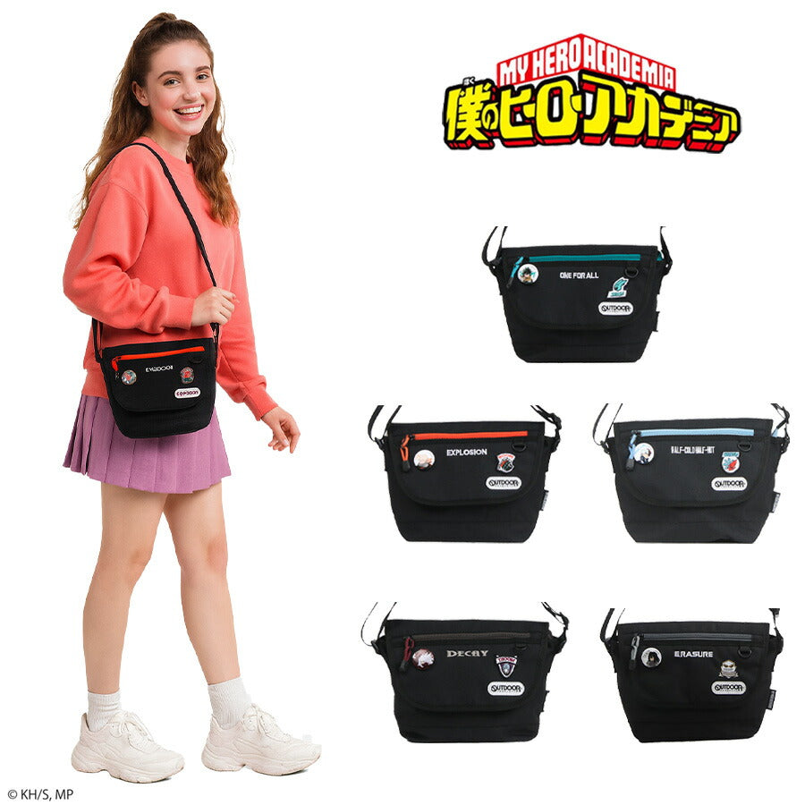 【レターパック配送/時間指定不可】【outdoor products】ha02 僕のヒーローアカデミア 缶バッチ付きフラップショルダー 緑谷出久 爆豪勝己 轟焦凍 死柄木弔