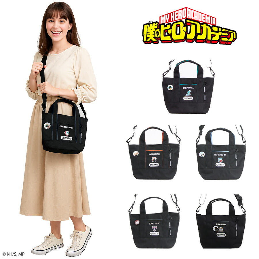 【クリックポスト/時間指定不可】【outdoor products】ha03 僕のヒーローアカデミア 缶バッチ付きトートショルダー 緑谷出久 爆豪勝己 轟焦凍 死柄木弔