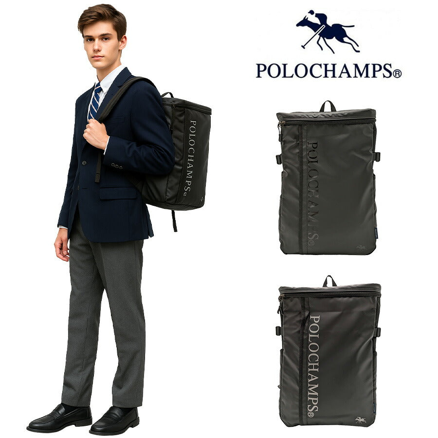 【POLOCHAMPS】 pcc100 コーティングラウンドリュック リュックサック バックパック 通学 中学生 高校生 使いやすい 普段使い ユニセックス プレゼント ブラック