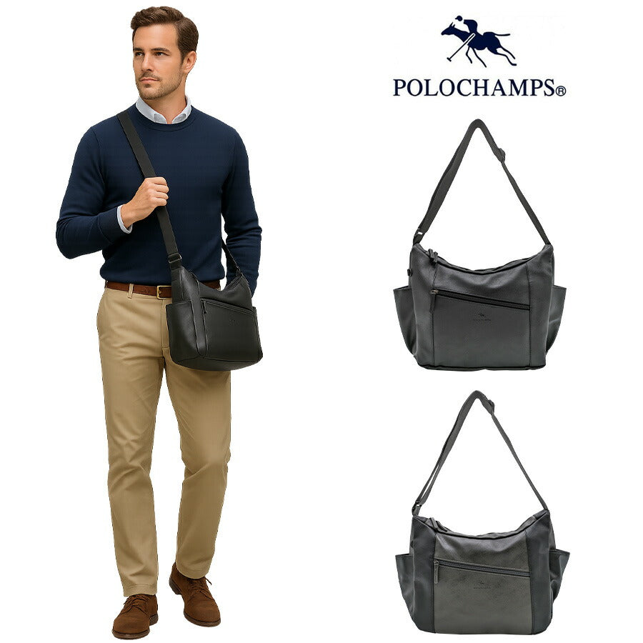 【POLOCHAMPS】 pcp112 ゴンドラショルダー ショルダーバッグ 肩掛け 斜め掛け 使いやすい 普段使い シンプル カジュアル ユニセックス プレゼント ブラック