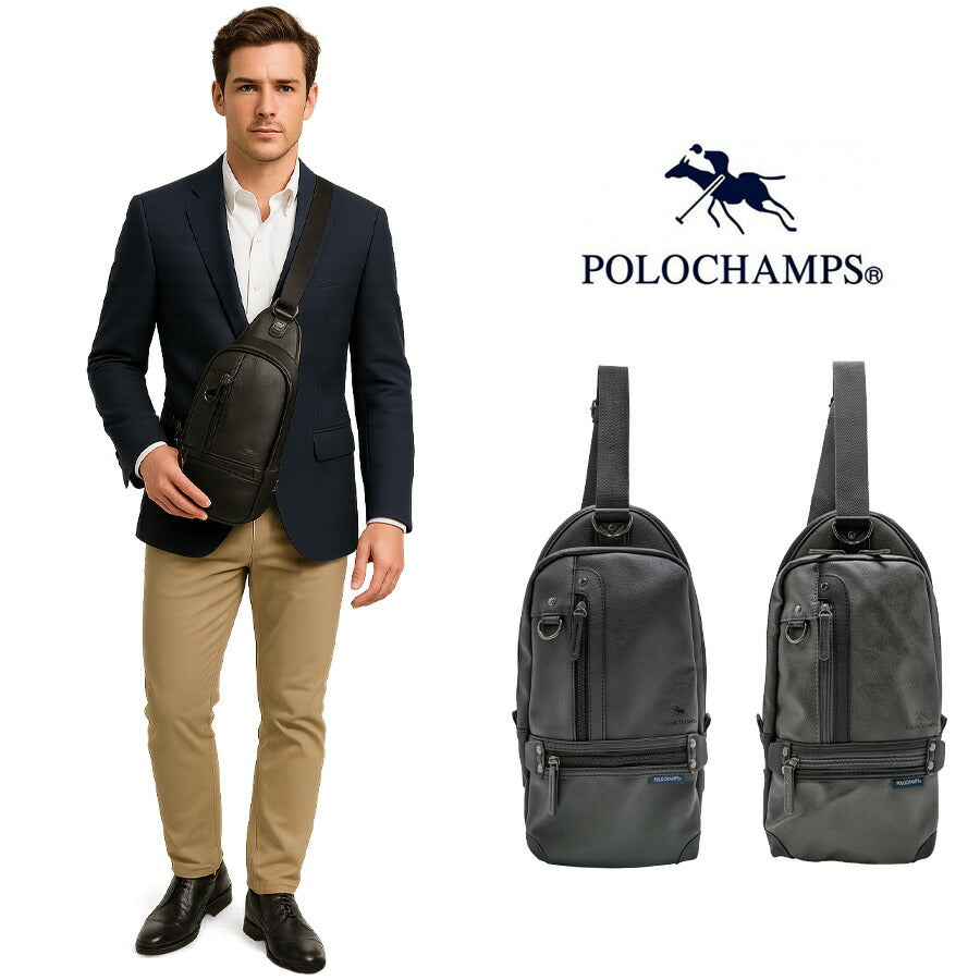 【POLOCHAMPS】 pcp116 ボディバッグ ショルダーバッグ 肩掛け 斜め掛け 使いやすい 普段使い シンプル カジュアル ユニセックス プレゼント ブラック