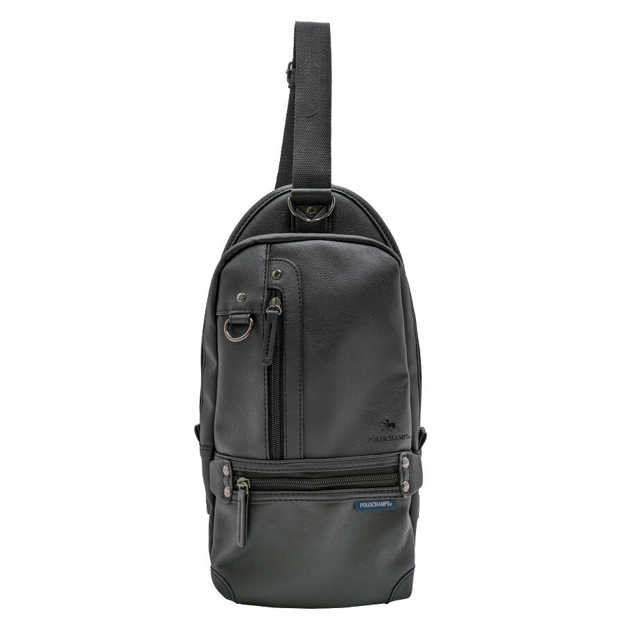【POLOCHAMPS】 pcp116 ボディバッグ ショルダーバッグ 肩掛け 斜め掛け 使いやすい 普段使い シンプル カジュアル ユニセックス プレゼント ブラック