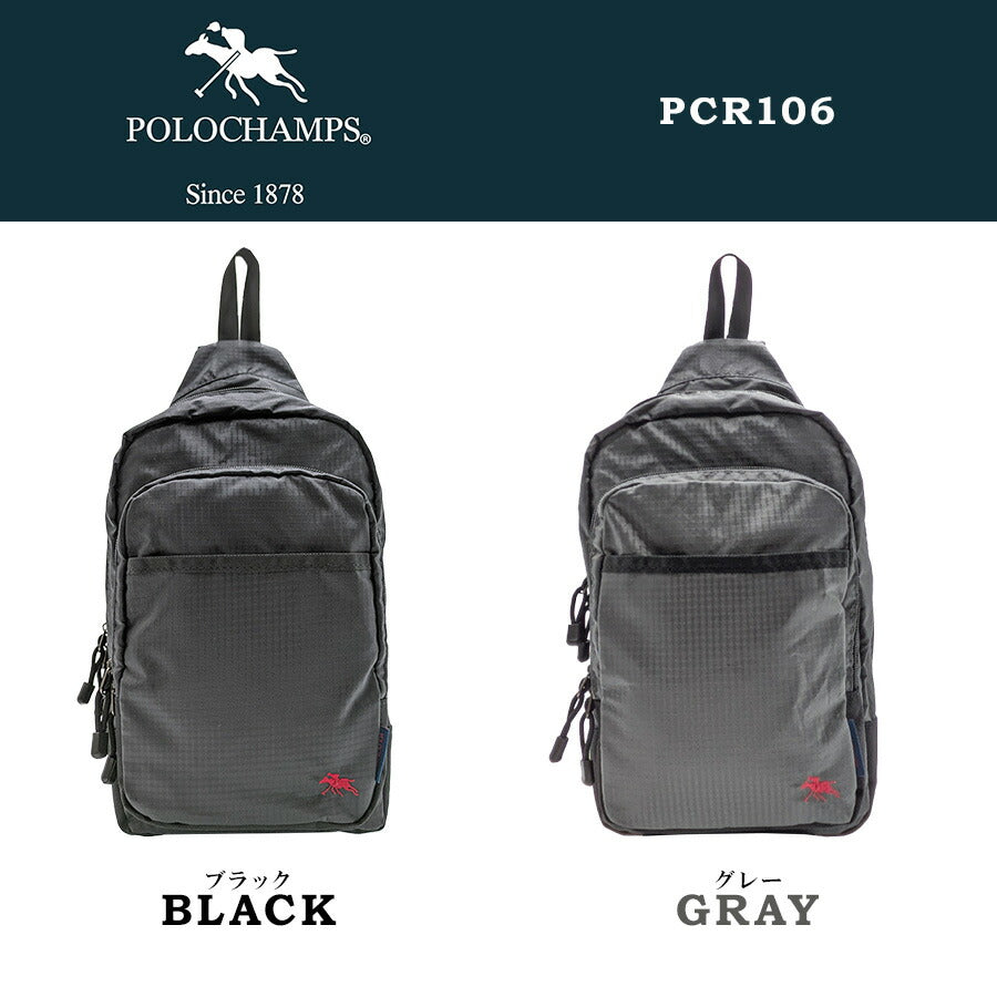 【POLO CHAMPS】 pcr106 ボディバッグ 斜め掛け かばん カバン バッグ 使いやすい 普段使い シンプル カジュアル メンズ 父の日 ギフト プレゼント ブラック