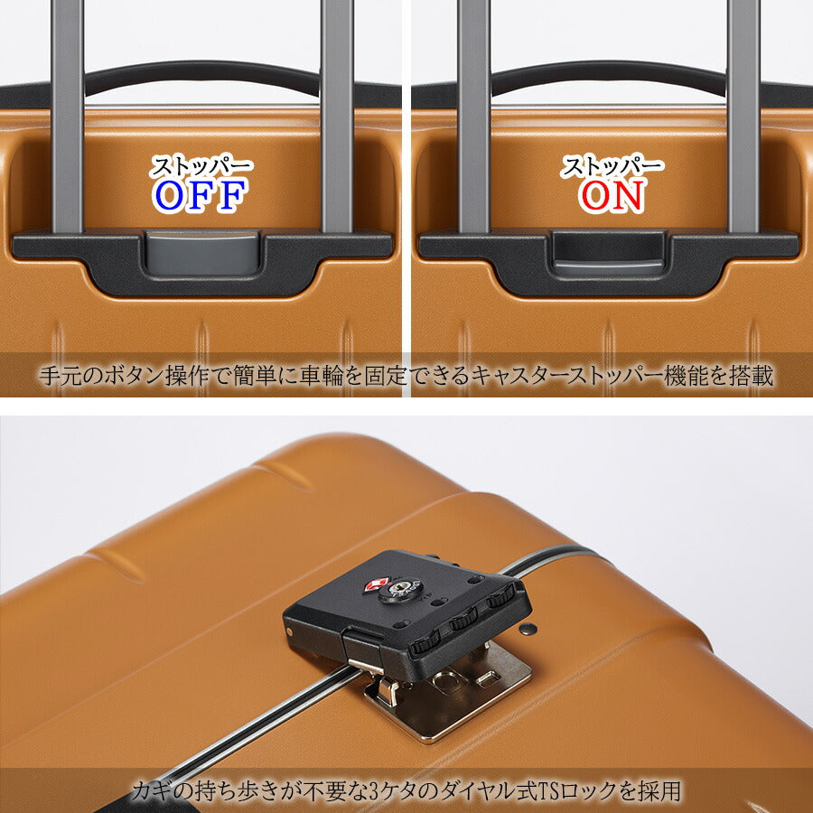 【PROTECA】00144 チェッカーフレーム スーツケース 98L 日本製 プロテカ ガンメタリック ブルーグレー ミッドナイトグリーン アンバー 使いやすい 旅行 出張 ユニセックス 7〜9泊 ストッパー付き