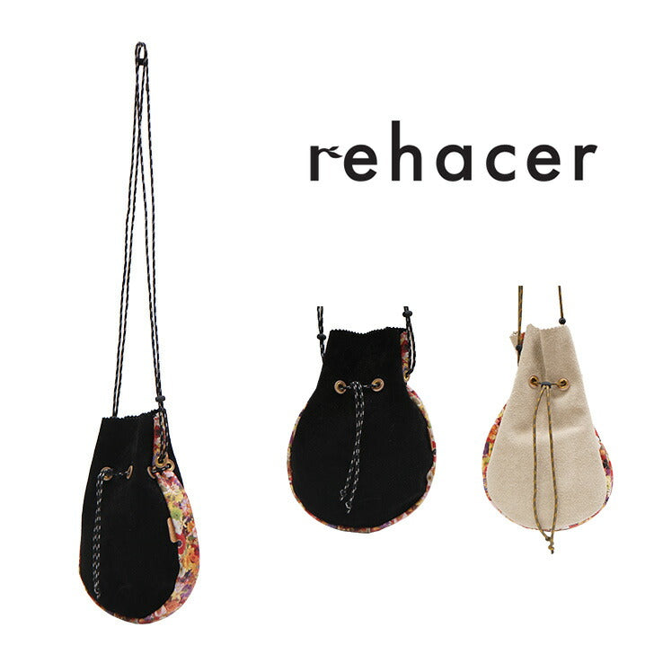 【レターパック配送/日時指定不可】 rehacer レアセル ショルダーバッグ Re-08 斜め掛け ミニ 巾着 花柄 メンズ レディース おしゃれ 牛革スエード スエードレザー 高級 人気 正規品 プレゼント