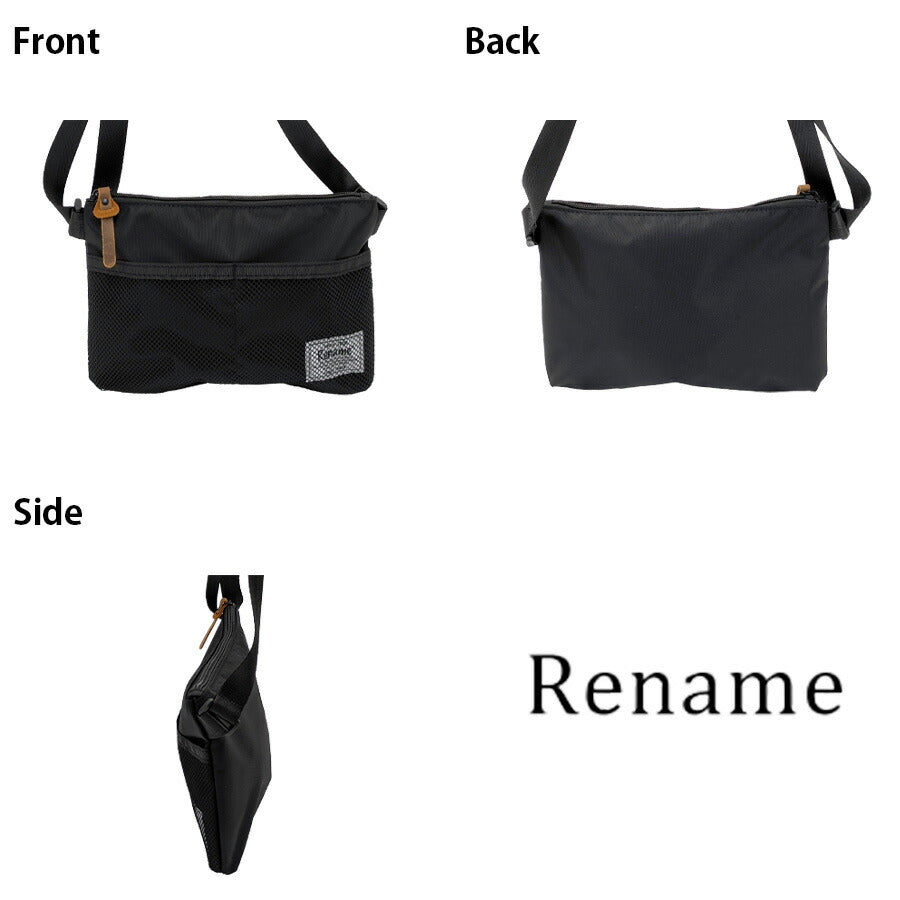 【クリックポスト/時間指定不可】【Rename】 rsn71019 メッシュポケットナイロンサコッシュ 斜め掛け かばん 使いやすい 軽量 ユニセックス プレゼント ブラック