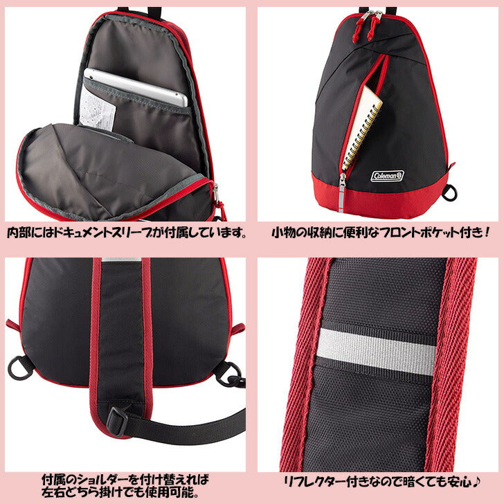 Coleman コールマン スリングバッグミニ sling-mini キッズ ワンショルダー スリング バッグ ロゴ ワンポイント 総柄 アウトドア 使いやすい チェストストラップ リフレクター サイドポケット シンプル 小さめ 通園 通学 遠足 学童 習い事 お出かけ