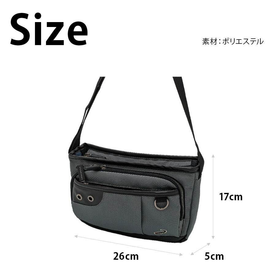 【クリックポスト/時間指定不可】【Crocodile】736-1604 横型ショルダーバッグ 斜め掛け かばん シンプル 使いやすい 普段使い メンズ プレゼント ギフト グレー