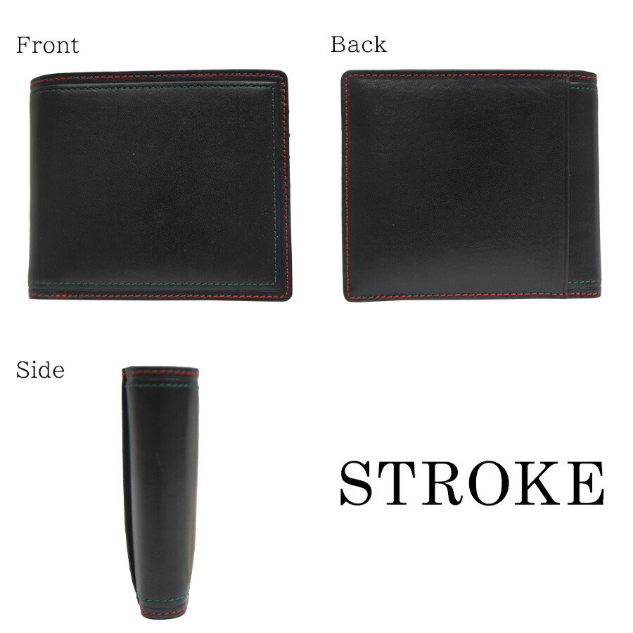 【STOROKE】760-702 二つ折り財布 折り財布 さいふ サイフ コンパクト 小さめ 便利 ストローク ブラック ネイビー チョコ メンズ かっこいい おしゃれ 使いやすい 普段使い 牛革 父の日 敬老の日