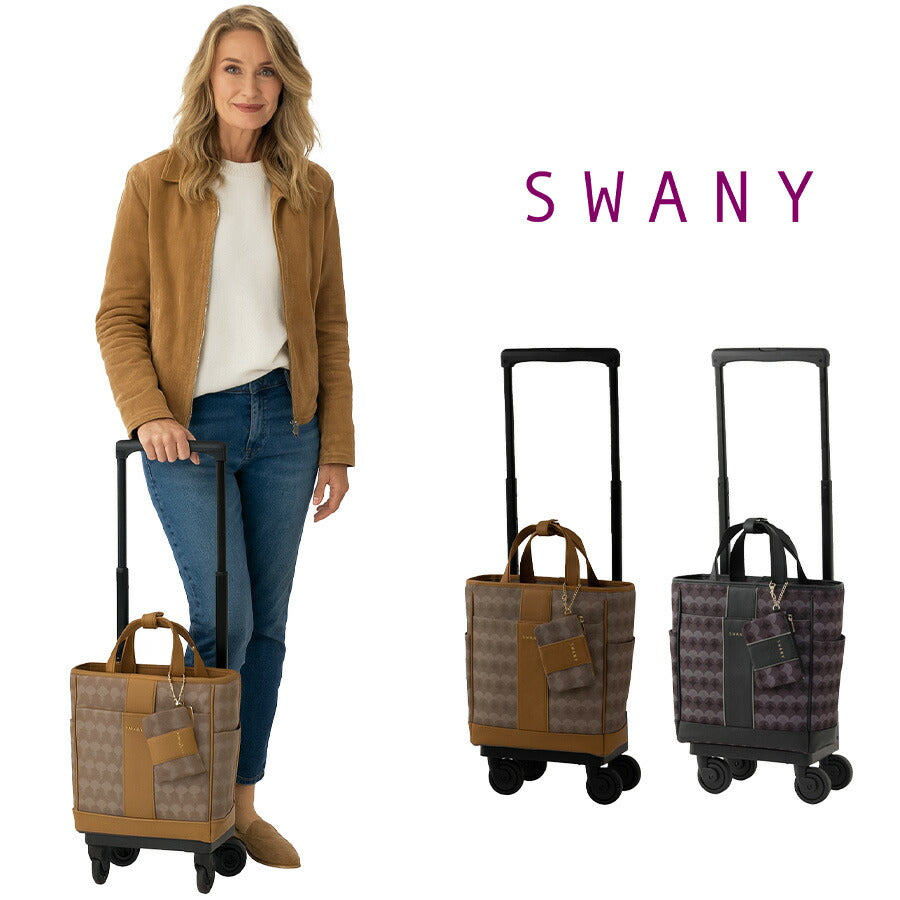 【SWANY】 d678m18 リンゴ ショッピングキャリー お買い物キャリー T2キャスター 4輪ストッパー レディース プレゼント ギフト 母の日 敬老の日 ブラック