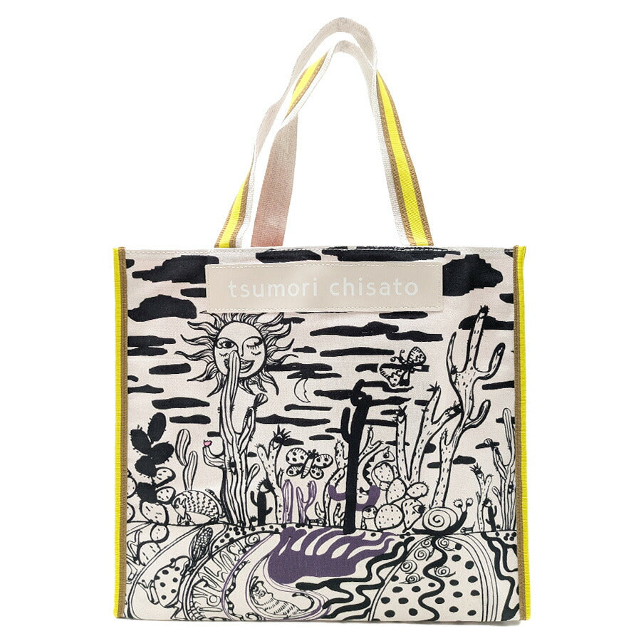 【tsumori chisato CARRY】 50786 サボテンと太陽トートバッグL 日本製 サブバッグ ミニバッグ かばん かわいい おしゃれ レディース 母の日 ギフト ブラック