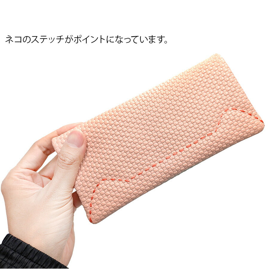 【tsumori chisato CARRY】 57892 エンボスメッシュ かぶせ長財布 ネコステッチ ウォレット サイフ レディース プレゼント 母の日 敬老の日 ピンク 日本製