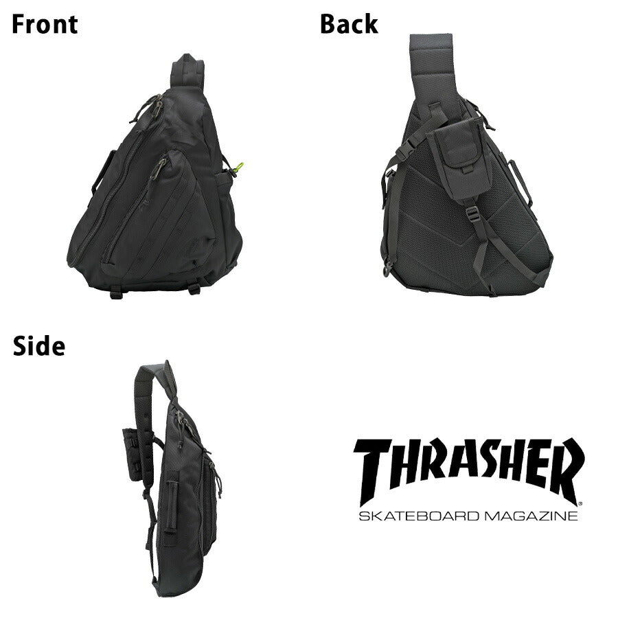 THRASHER thr296 スリングバッグ ボディバッグ ショルダーバッグ 斜め掛け 大容量 かばん 普段使い ユニセックス レディース メンズ プレゼント ギフト ブラック