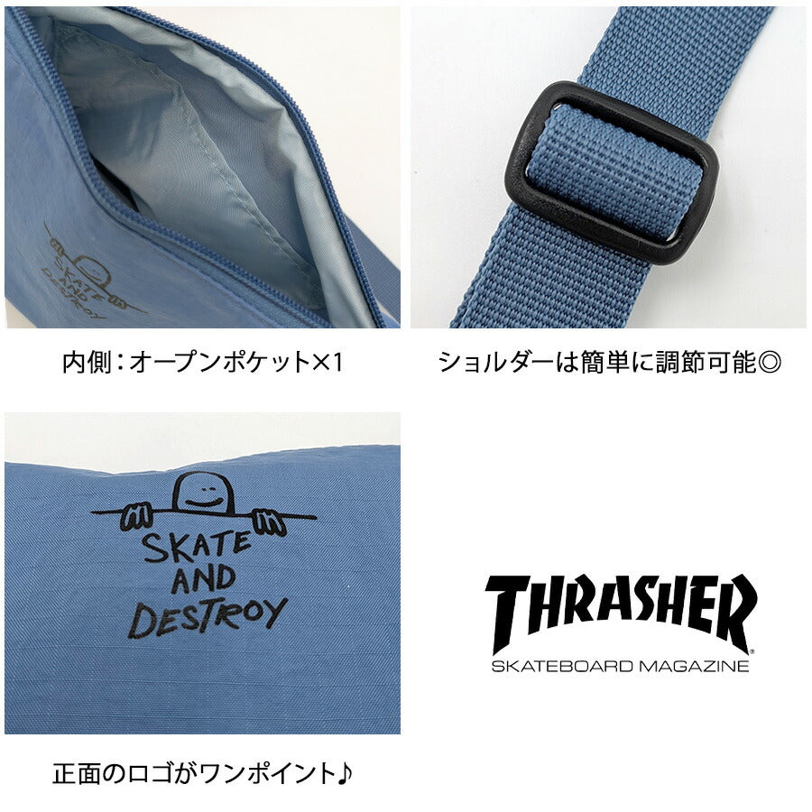THRASHER thr308 ショルダーバッグS 斜め掛け 斜め掛けバッグ 小さめ コンパクト かばん 普段使い ユニセックス レディース メンズ プレゼント ギフト ブラック