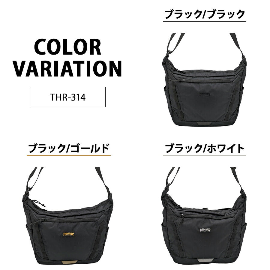 THRASHER thr314 ショルダーバッグ 斜め掛け 斜め掛けバッグ 大容量 軽量 撥水 かばん 普段使い ユニセックス レディース メンズ プレゼント ギフト ブラック