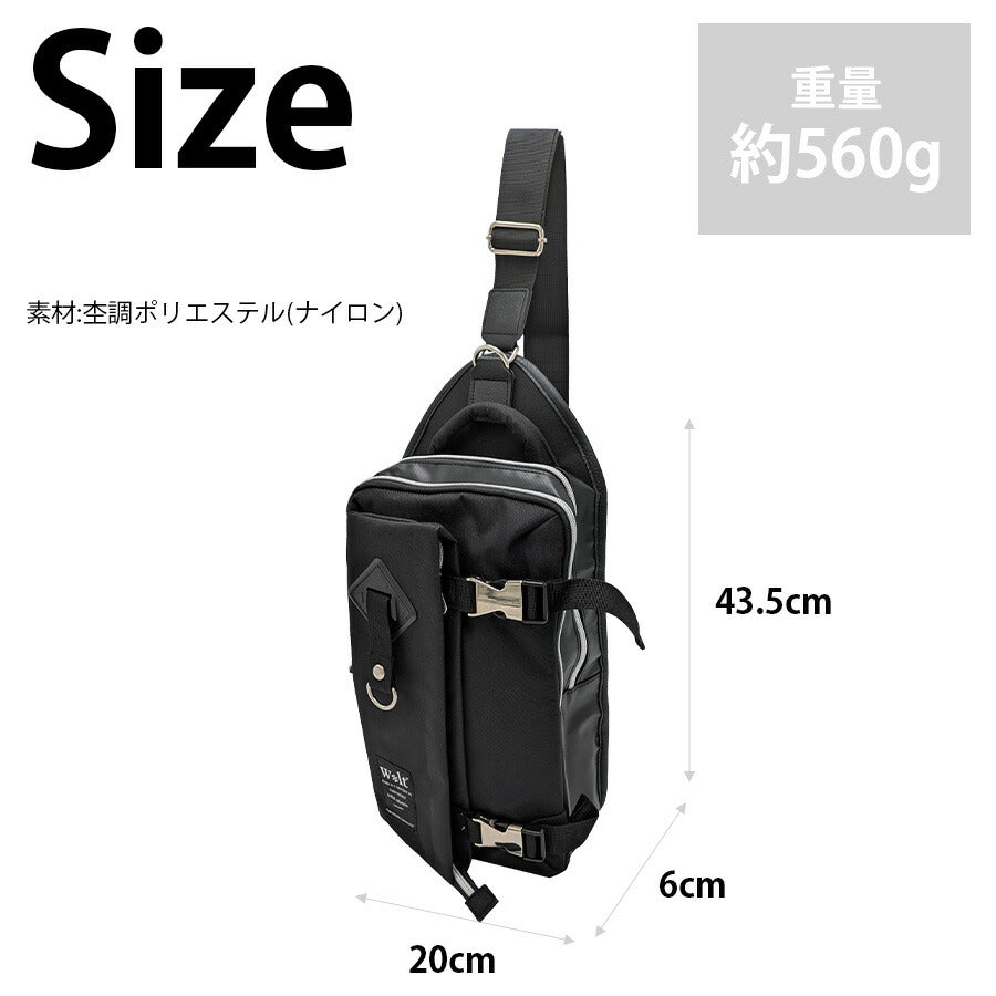【Walt】 270-086 ボディバッグ 肩掛け 斜め掛け かばん カバン 鞄 バッグ 普段使い 使いやすい 2層式 大容量 ユニセックス ギフト プレゼント ブラック
