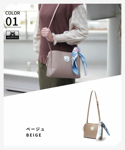【当店オリジナルエコバッグプレゼント中！】【WachiField】 わちふぃーるど フェイクレザー ショルダーバッグ 斜め掛け 肩掛け カバン  レディース スカーフ WTGC-02 お出かけ サブバッグ 旅行 軽量 エレガント ギフト プレゼント  母の日 敬老の日 ダヤン 猫