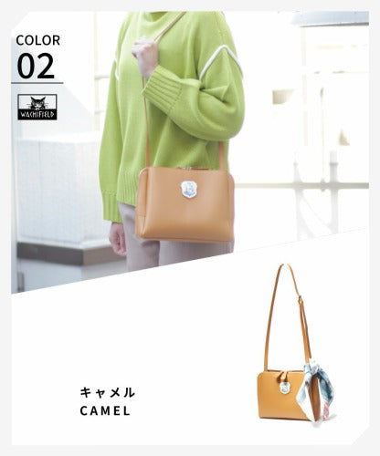 【当店オリジナルエコバッグプレゼント中！】【WachiField】 わちふぃーるど フェイクレザー ショルダーバッグ 斜め掛け 肩掛け カバン  レディース スカーフ WTGC-02 お出かけ サブバッグ 旅行 軽量 エレガント ギフト プレゼント  母の日 敬老の日 ダヤン 猫