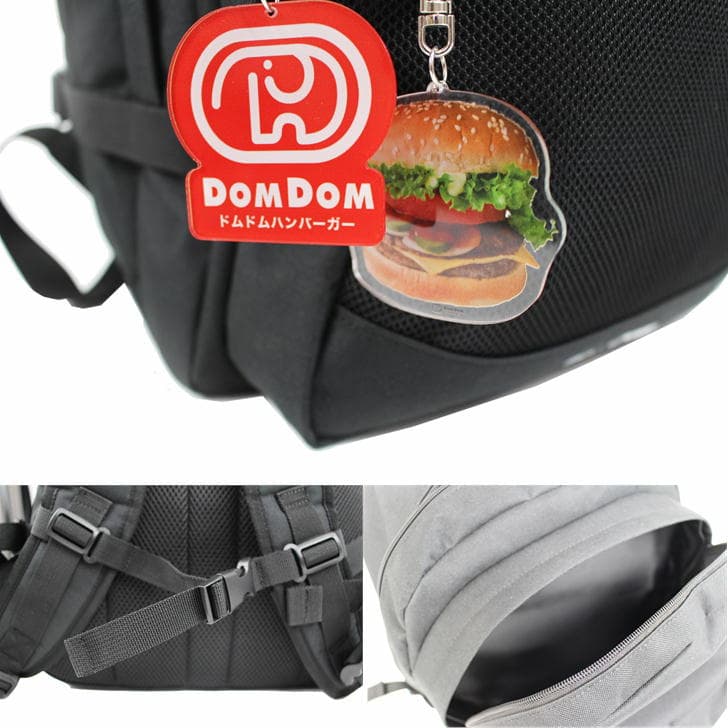 DOMDOM DM025 ドムドム デイパック バックパック リュックサック 二層式 メッシュポケット 普段使い アウトドア 旅行 通勤 通学 おしゃれ 可愛い どむぞう ドムドムバーガー ノベルティ キーホルダー 正規品