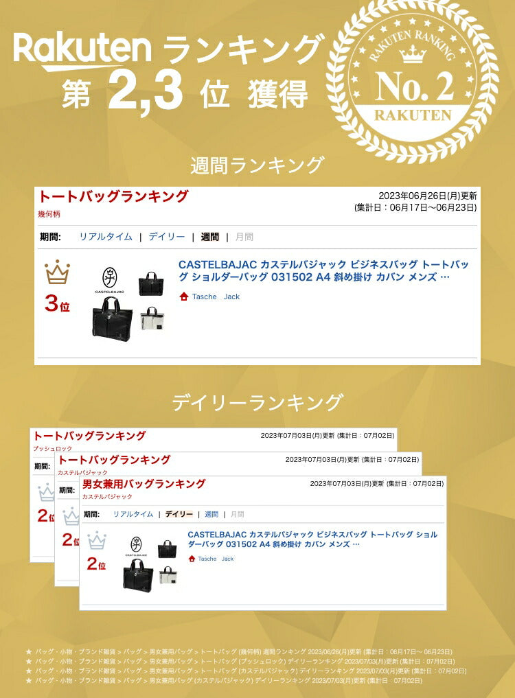 【正規取扱店】【CASTELBAJAC】[ローレンシリーズ] 031502 カステルバジャック ビジネスバッグ トートバッグ ショルダーバッグ A4 斜め掛け カバン メンズ かっこいい 仕事 ゴルフ 父の日 おしゃれ 人気