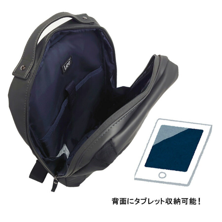 Lee リー wisdom ウィズダム 320-4021 リュック ボディバッグ 2WAY ラバー調 マット 合皮 ポリエステル 生地 ファスナーポケット 大人カジュアル ブラック ガンメタ シック Dカン ショルダーベルト 付け替え メンズ レディース 大人 通勤 プレゼント 贈り物