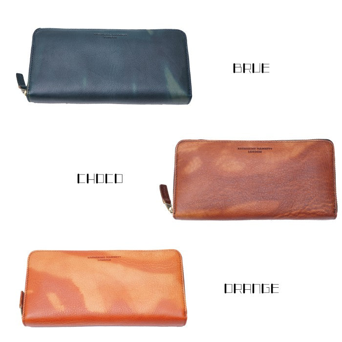 【KATHARINE HAMNETT LONDON】キャサリンハムネットロンドン ラウンドファスナー 長財布 490-59204 フルイド イタリアンレザー 高級 本革 イタリア 人気 父の日