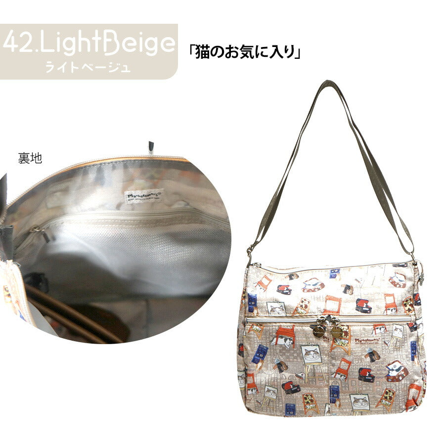 【当店オリジナルエコバッグプレゼント中！】【Manhattaner's】 マンハッタナーズ ショルダーバッグ L 71-8006  猫 猫柄 久下貴史 くげ たかし 絵 ライトトラベル 猫の格子パズル ぎしぎし密集猫 軽量  カジュアル プレゼント 母の日 敬老の日 猫好き