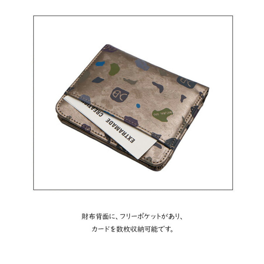 NATURALBAG ナチュラルバッグ NBランダム レディース 二つ折り財布 7123 折サイフ ブロンド ブロンズ 茶 軽量 コンパクト 丈夫 合皮プリント プレゼント ギフト 贈り物 家計用 個人用