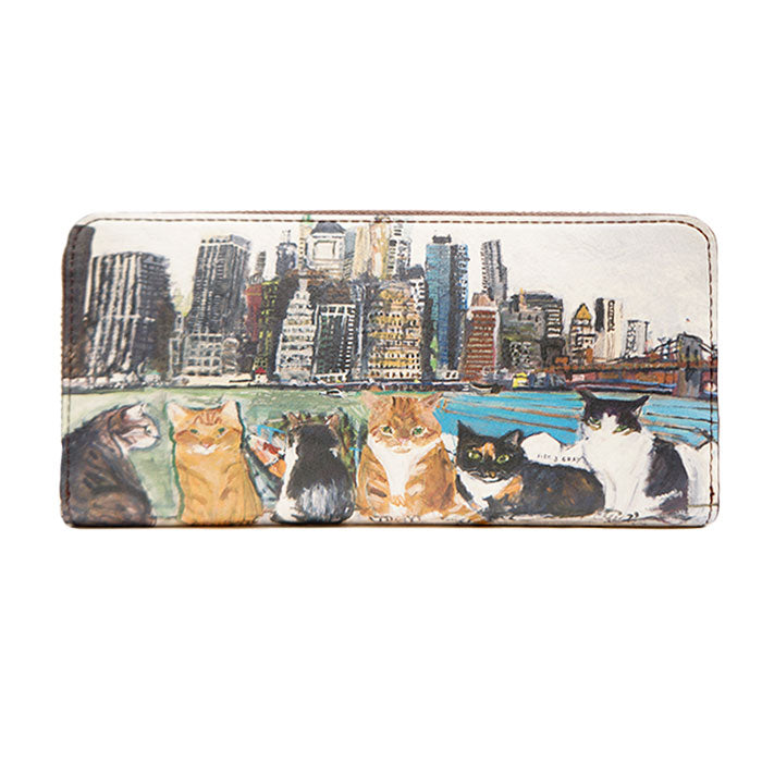 Manhattaner's マンハッタナーズ トップパース 長札入れ ラウンドファスナータイプ 75-1517 猫 猫柄 久下貴史 くげ たかし 絵 ごきげん ブルックリン・ハイツからの眺め よい眠り シリーズ 牛革 プレゼント 母の日 敬老の日 猫好き