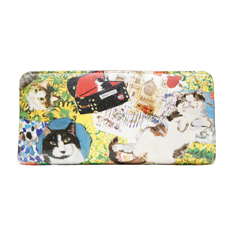 Manhattaner's マンハッタナーズ ライブリーパース　長札入れ　ラウンドファスナータイプ 75-1654 猫 猫柄 久下貴史 くげ たかし 絵 クール・マンハッタン 猫いっぱいの夜空 とっても素敵 薫るマンハッタン シリーズ 牛革 プレゼント 母の日 敬老の日 猫好き