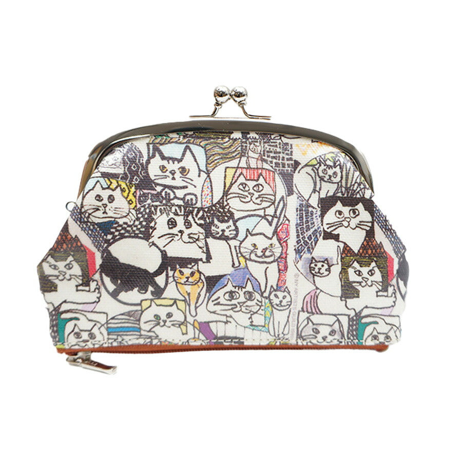 Manhattaner's マンハッタナーズ がま口型ポーチ 75-7847 猫 猫柄 日本製 久下貴史 くげ たかし デザイン 絵 猫飛び星降るマンハッタン どこからどこまで七 スパイス猫 猫社会 ポーチ がま口 財布 小銭入れ プレゼント 母の日 敬老の日 猫好き ねこ 小物 ファッション 雑貨