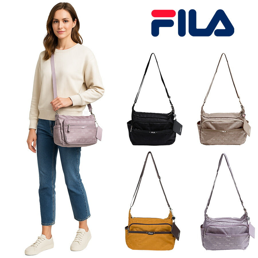 【レターパック配送/時間指定不可】FILA フィラ 舟形横ショルダーバッグ ジャガード 薄マチ フラワー 斜め掛け 肩掛け 7694 パスケース 鞄 超軽量 レディース プレゼント おしゃれ 人気 ギフト ラッピング 母の日 送料無料