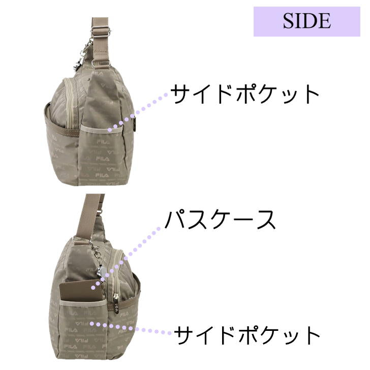【レターパック配送/時間指定不可】FILA フィラ 舟形横ショルダーバッグ ジャガード 薄マチ フラワー 斜め掛け 肩掛け 7694 パスケース 鞄 超軽量 レディース プレゼント おしゃれ 人気 ギフト ラッピング 母の日 送料無料