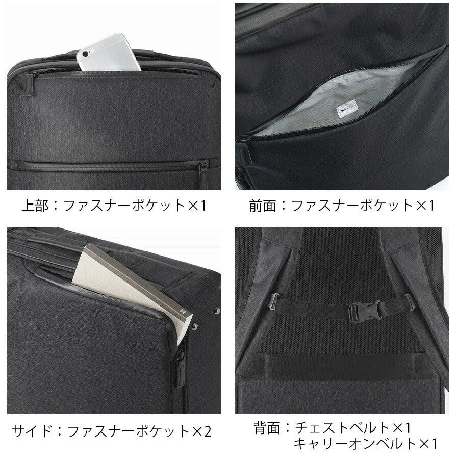 【ace. GENE LABEL】 68293 ガジェタブルヘザー2 リュック16L ビジネスリュック 通勤 レディース メンズ エースジーンレーベル きれいめ シンプル ブラック 軽い
