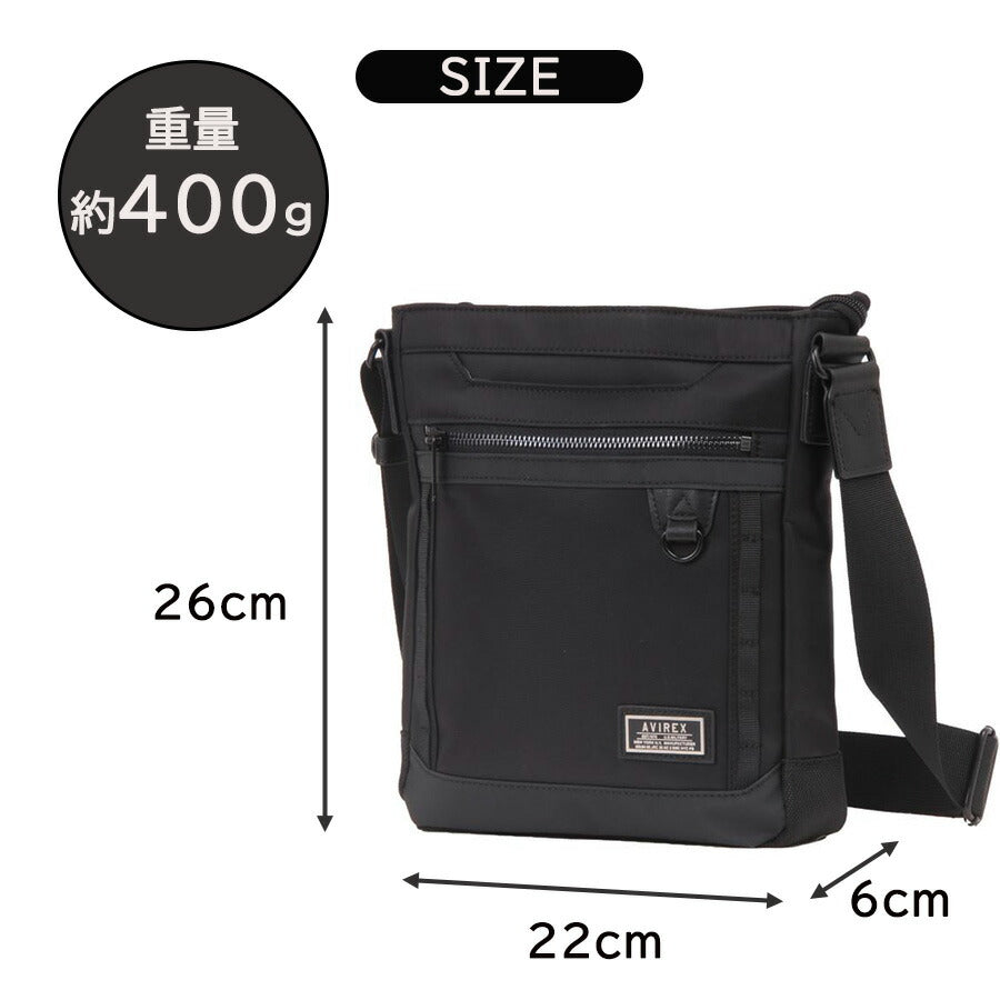 AVIREX ax2055 ソリッド タテ型ショルダーバッグ 斜め掛け 鞄 カバン かばん バッグ 普段使い 使いやすい ミリタリー メンズ プレゼント ギフト ブラック 父の日