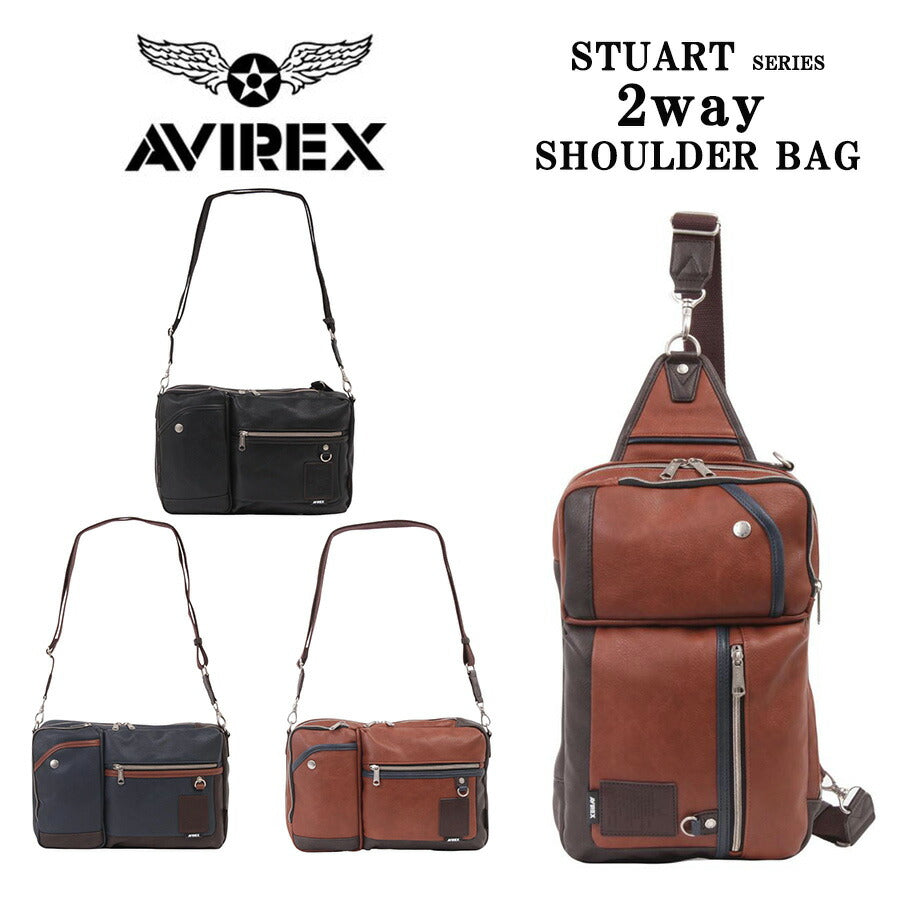 AVIREX ax5004 スチュアート 2WAYショルダー 斜め掛け 鞄 カバン かばん バッグ 普段使い 使いやすい ミリタリー メンズ プレゼント ギフト ブラック 父の日