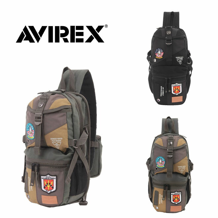 AVIREX アヴィレックス アビレックス ボディバッグ AVX305Jトップガン TOPGUN トムキャット メンズ  オールシーズン 全2色 ブラック カーキ 撥水 キャンパス地 B4