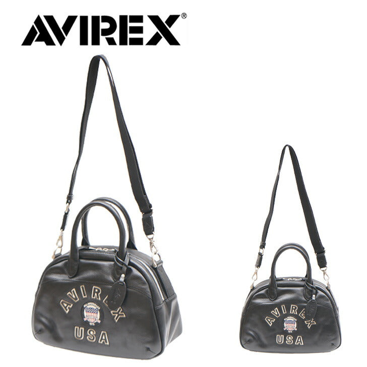 AVIREX アビレックス バーシティー レザー ミニ ボストンバッグ AVX5625 バッグ 鞄 手持ち ひじ掛け 斜め掛け 肩掛け 2WAY ショルダー おでかけ 旅行 ブラック 黒 シンプル ギフト プレゼント 贈り物 メンズ レディース 記念日