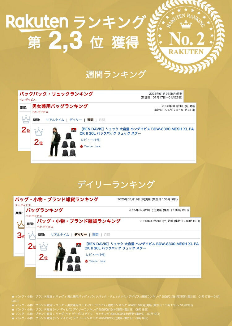 【BEN DAVIS】リュック 大容量 ベンデイビス BDW-8300 MESH XL PACK II 30L バックパック リュック スクールバッグ パソコン タブレット ポケット スマイリング ゴリラ 刺繍 撥水