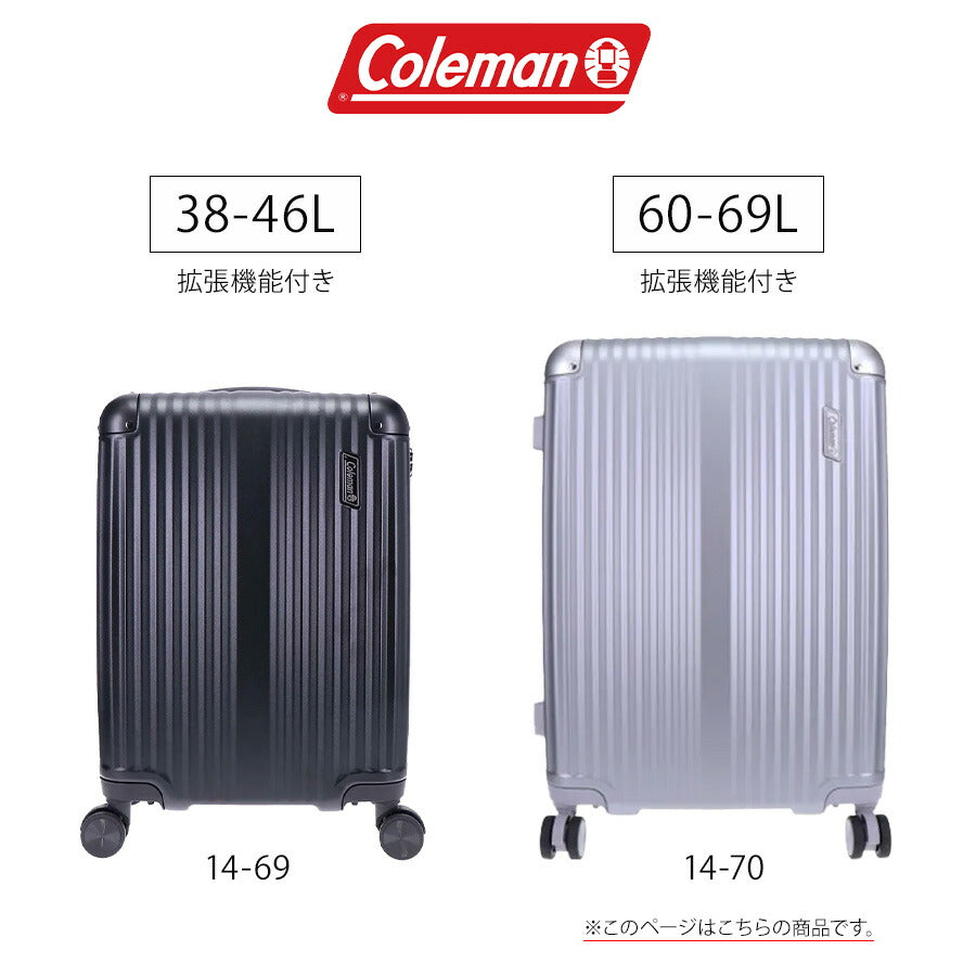 【Coleman】 14-70 PC100 キャリー 60-69L スーツケース 拡張機能付き ダブルホイール ユニセックス 出張 宿泊 旅行 大容量 ジッパータイプ プレゼント ブラック