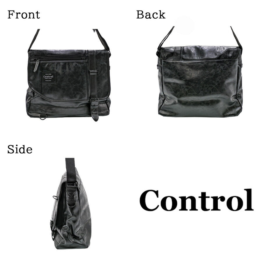 【Control】 tsg61039 ショルダーバッグ かばん バッグ 斜め掛け 定番 大容量 合皮 フェイクレザー かっこいい メンズ  A4 プレゼント ギフト 学生 ブラック