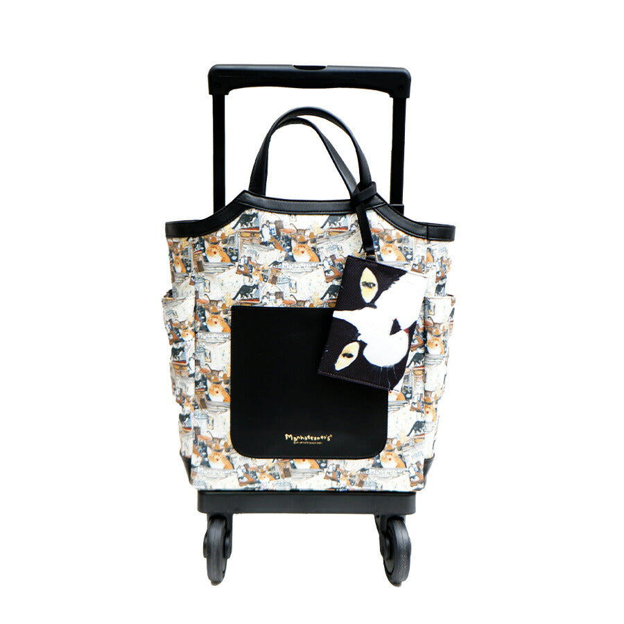 【SWANY】 スワニー マンハッタナーズコラボ D-627 M18 キャリーバッグ 12L 17Ｌ ポーチ付き 4輪ストッパー 75ミリ T2ダストガードキャスター お買い物キャリー 母の日 敬老の日 プレゼント ねこ 猫好き 窓辺でしんみり 6匹のリストランテ2 Manhattaner’ｓ