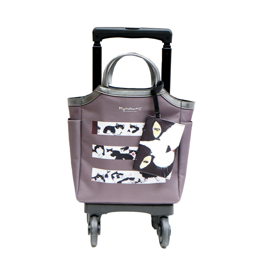 【SWANY】 スワニー マンハッタナーズコラボ D-627 TS18 キャリーバッグ 9L 13Ｌ ポーチ付き 4輪ストッパー 75ミリ T2ダストガードキャスター お買い物キャリー 母の日 敬老の日 プレゼント ねこ 猫好き ハナとチビタ どこからどこまでナナ Manhattaner’ｓ