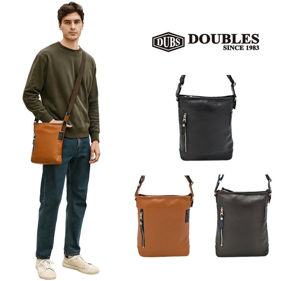 【クリックポスト/時間指定不可】【DOUBLES】jpu7460 縦型ショルダーバッグ 斜め掛け 牛革 長持ち 普段使い ユニセックス ギフト プレゼント ブラック