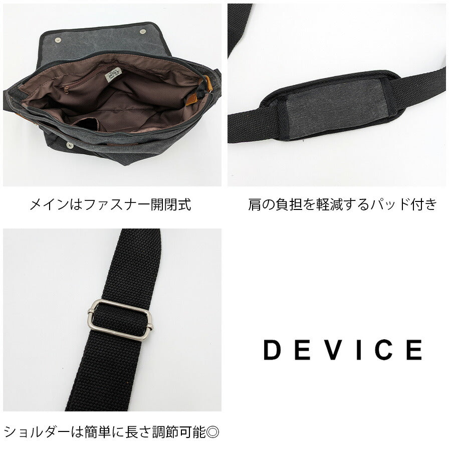 【DEVICE】 hhs1206038 ショルダーバッグ 斜め掛け かばん カバン 鞄 普段使い 使いやすい シンプル ミリタリー メンズ 父の日 プレゼント ギフト ブラック