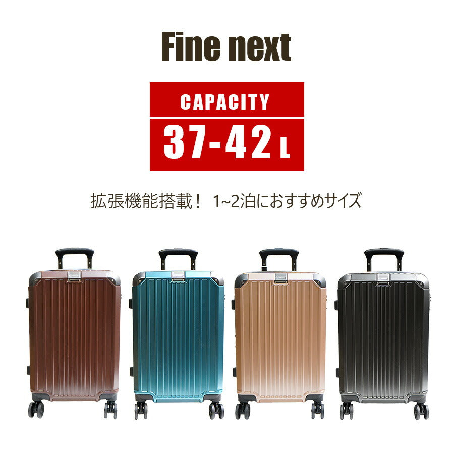 【fine next】103-100 スーツケース 19インチ キャリーケース 1〜2泊 旅行 宿泊 出張 キャリーバッグ TSロック シンプル ファインネクスト モカブラウン グリーン C.ピンク ガンメタリック 使いやすい おしゃれ お出かけ 大容量 ユニセックス