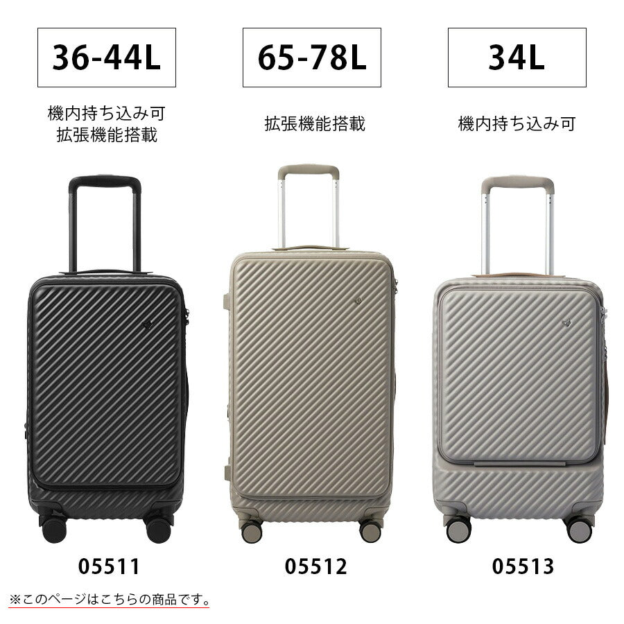 【HaNT】 05511 ココント スーツケース 36-44L 1〜3泊 キャリーケース 拡張機能付きフロントオープン かわいい シンプル レディース プレゼント ブラック