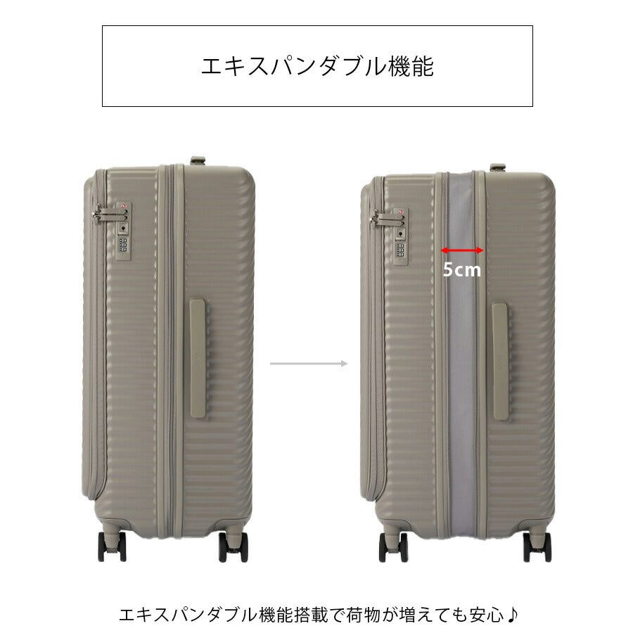 【HaNT】 05511 ココント スーツケース 36-44L 1〜3泊 キャリーケース 拡張機能付きフロントオープン かわいい シンプル レディース プレゼント ブラック