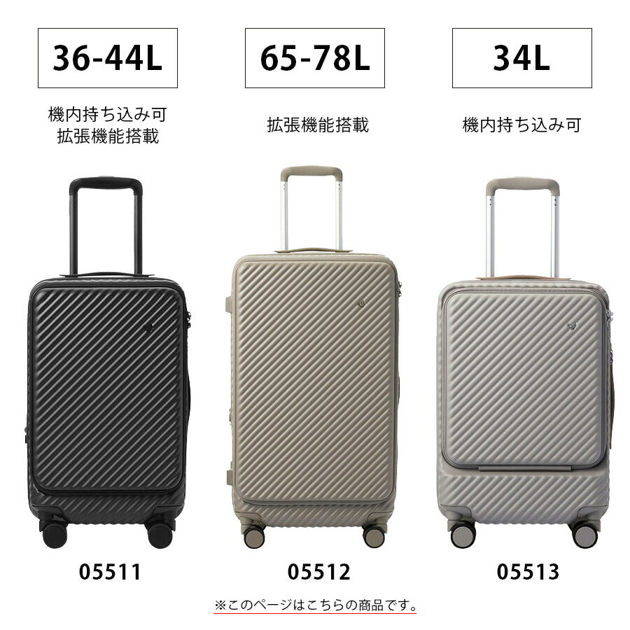 【HaNT】 05512 ココント スーツケース 65-78L 5〜7泊 キャリーケース 拡張機能付き フロントオープン かわいい シンプル レディース プレゼント ブラック