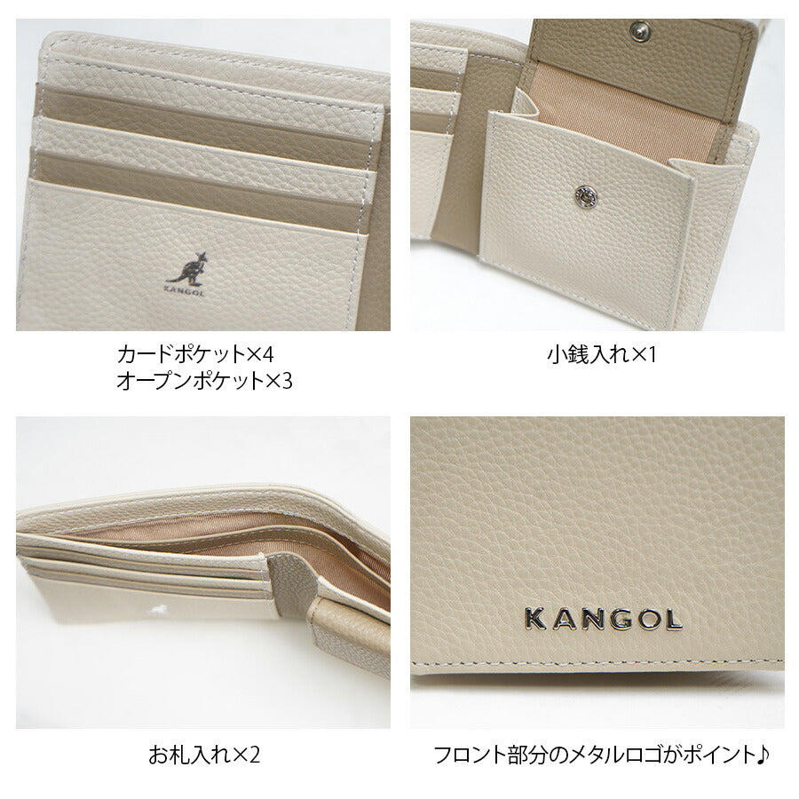 【SNSで話題のレザーケアクリームプレゼント中！】【KANGOL】250-10152 二つ折り財布 財布 折り財布 さいふ サイフ ウォレット コンパクト カジュアル シンプル カンゴール アイボリー 使いやすい かわいい おしゃれ ユニセックス 牛革 シュリンク collonil コロニル